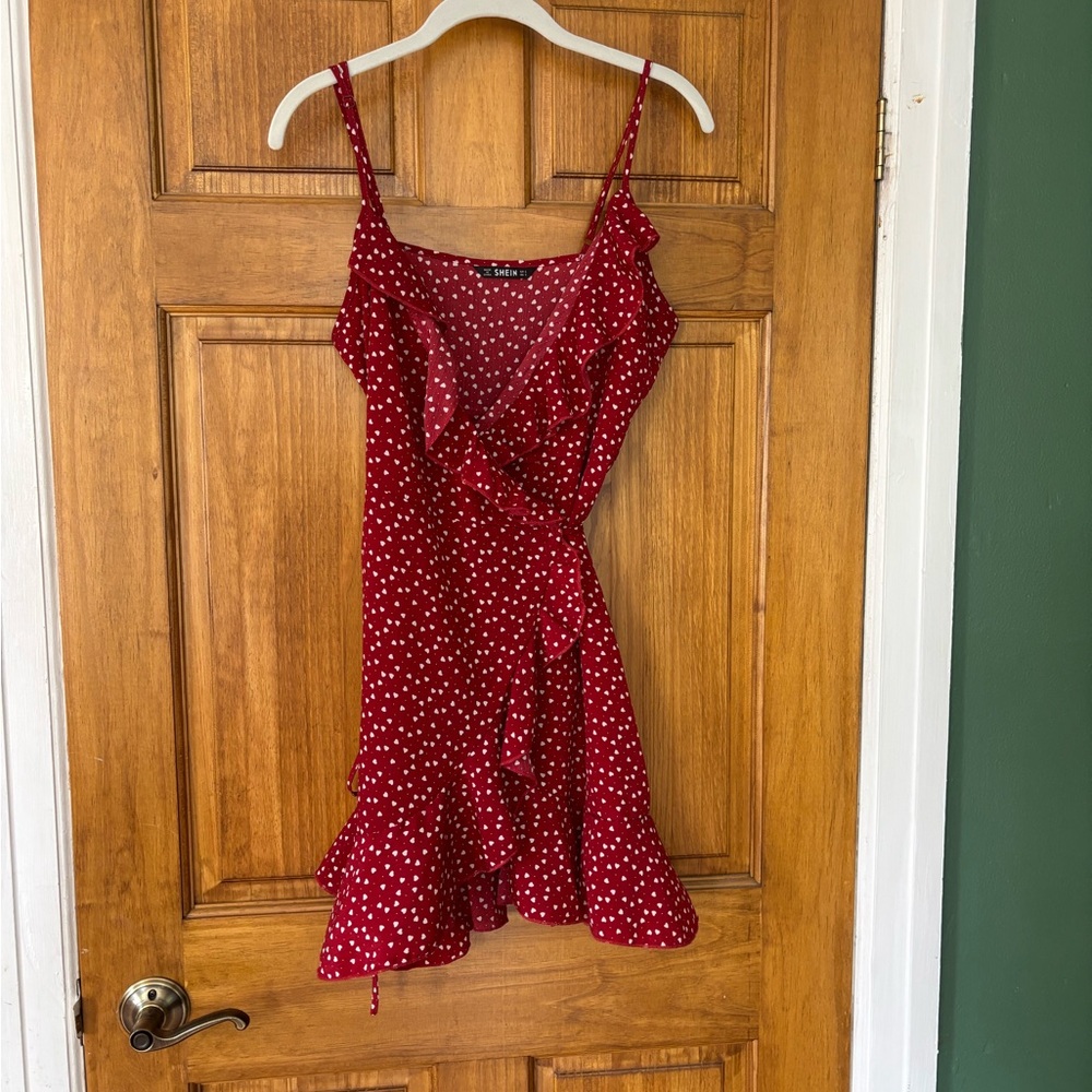 SHEIN Burgundy Polka Dot Mini Dress